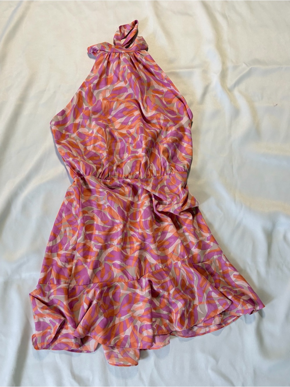 Tyche Pink and Orange Swirl Halter Dress for women M